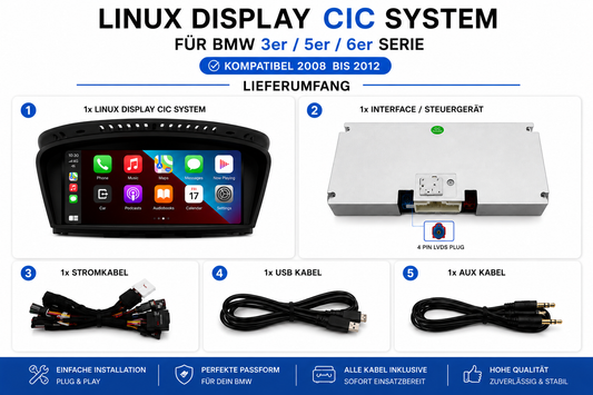 BMW Linux Display CIC
Wireless CarPlay & Android Auto
Für E90 E91 E92 E93 E60 E61 E63 E64 (2008-2012)