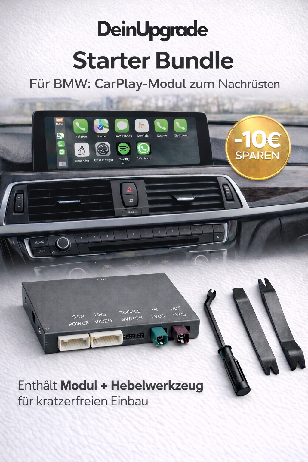 BMW CarPlay Nachrüstung – Starter Bundle (Modul + Hebelwerkzeug)